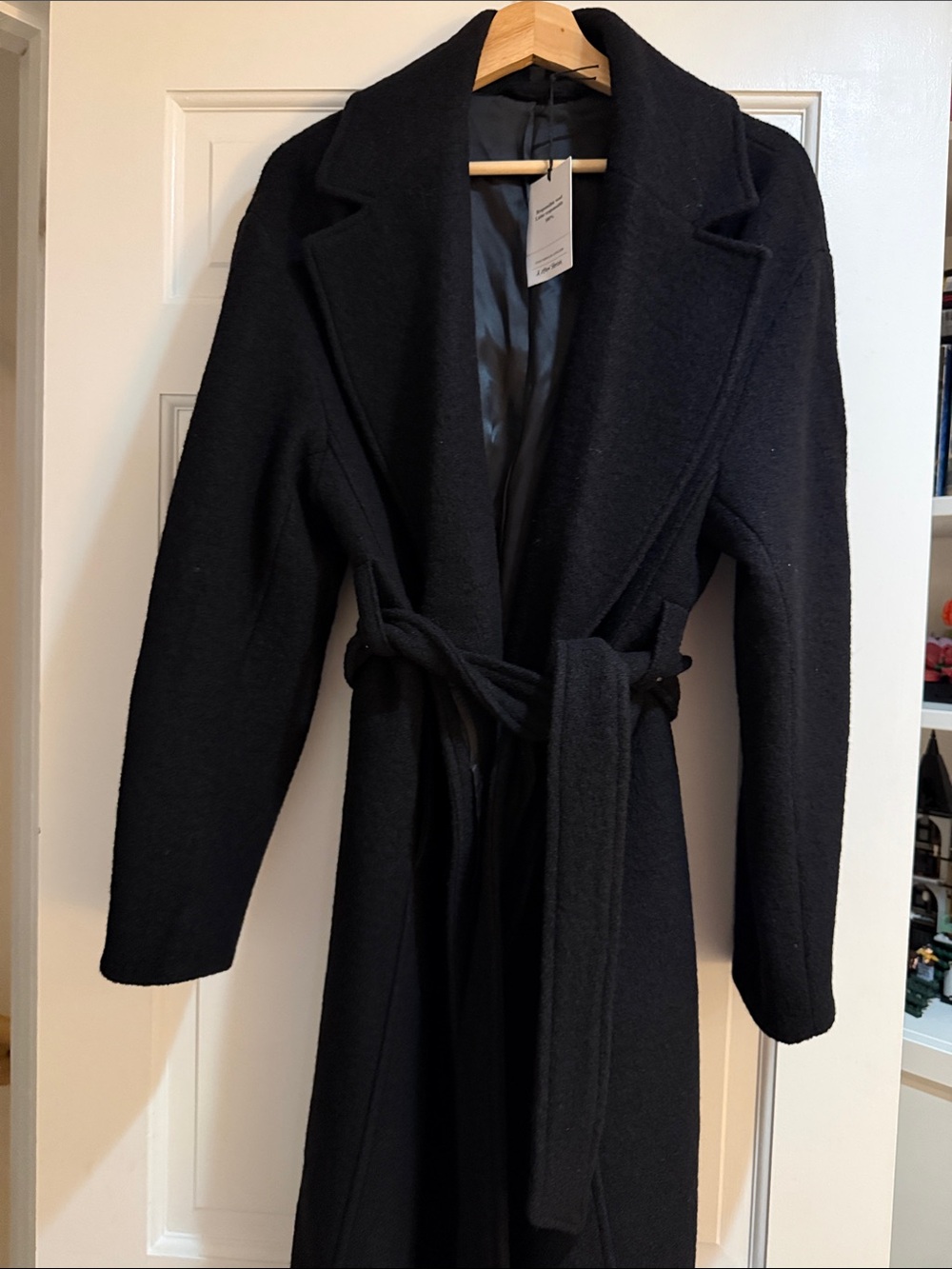 & Other Stories Black Double-Breasted Wool Trench Coat - Picture 4 of 4